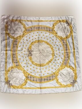 Burberrys Silk Square Scarf with Gold Chain Motif